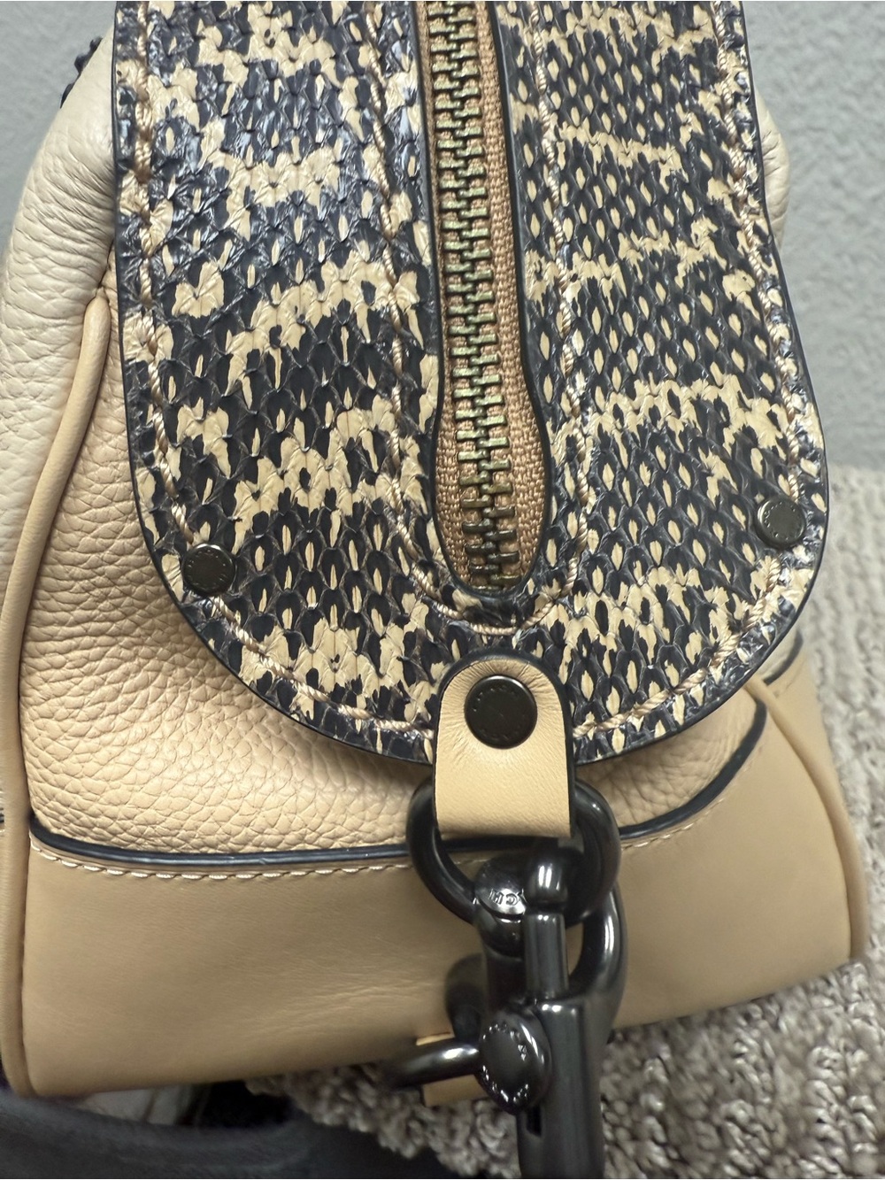 Coach Beige Lane Satchel in Colorblock with Snake Skin Accents - Picture 11 of 16